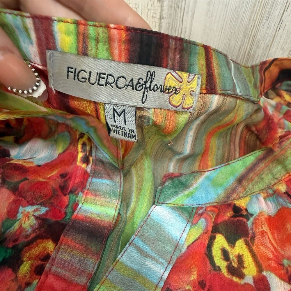 Figueroa & Flower Sheer Tunic Blouse Womens Sz M Multicolor Floral Sheer Button - Picture 8 of 9
